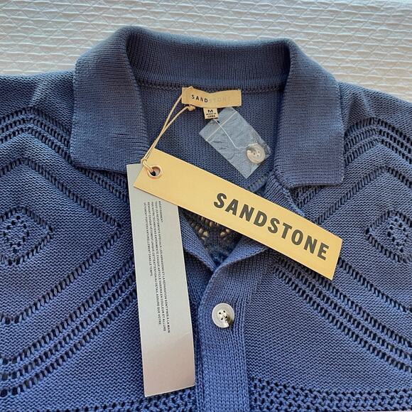 NWT Sandstone Geometric Knit Short Sleeve Coastal Sweater Polo Top Shirt Men’s M - Picture 5 of 8